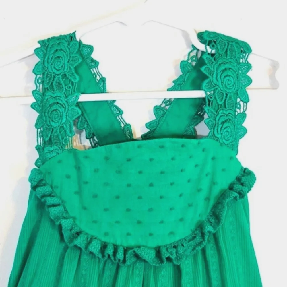 NWT Matilda Seriously Sweet Dress Maxi Hi-Low Lace Ruffle Green Cotton Size 4 - Picture 4 of 8